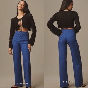 Anthropologie The Colette Maeve Wide Leg Linen Pants in Royal Blue/Cobalt